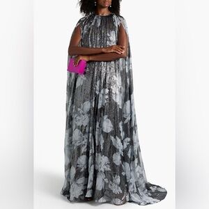 Halston Heritage Black and Gray Floral Maxi Dress